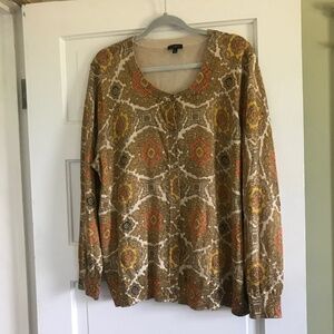 Talbots Cardigan Sweater 3x Metallic Brown Yellow Orange Gold Career Work Office